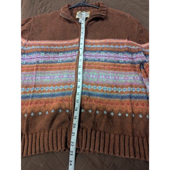 Vintage metal zip front brown earth tone cardigan by Heirloom Collectables, L - Picture 8 of 9